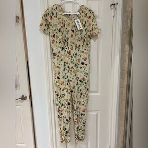 TESSA Smocked Floral Jumpsuit with Short Sleeves NWT size medium